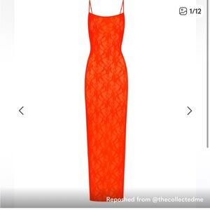 SKIMS Lace Cami Maxi Dress in Bright Orange